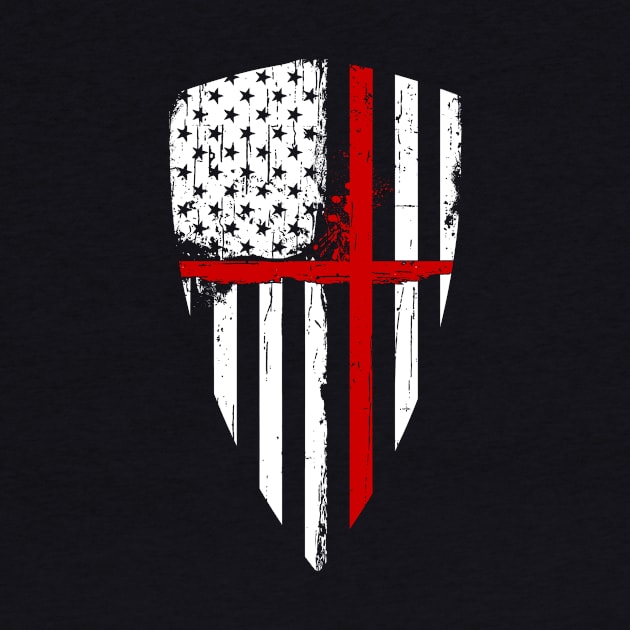 Red Line Crusader American Flag Shield Graphic by Xeire